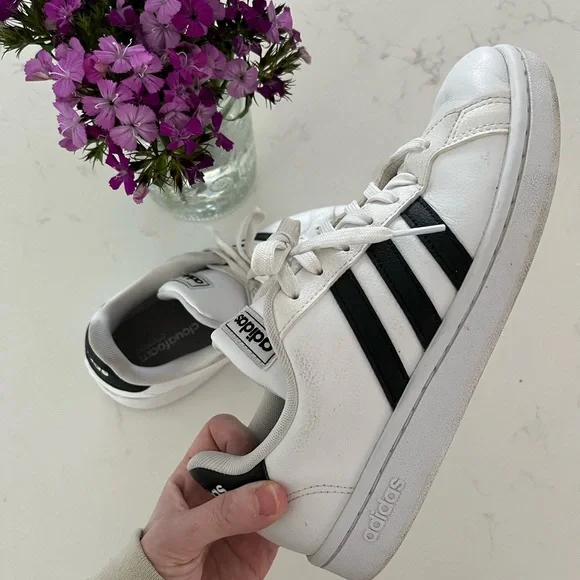 Adidas White and Black Striped Sneakers - Picture 5 of 6